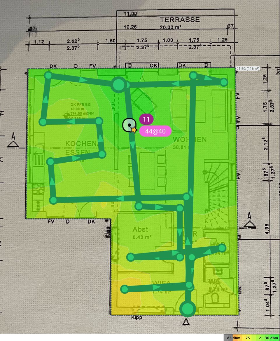 Heatmap einer WLAN-Ausleuchtung auf einem Grundriss